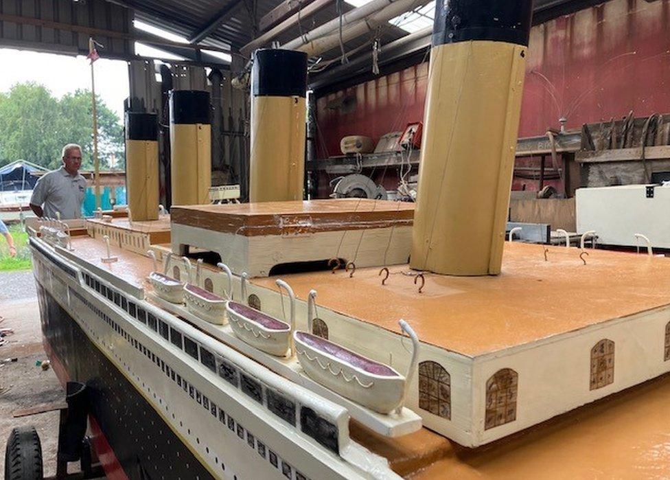 Paul Andrews with his model of Titanic