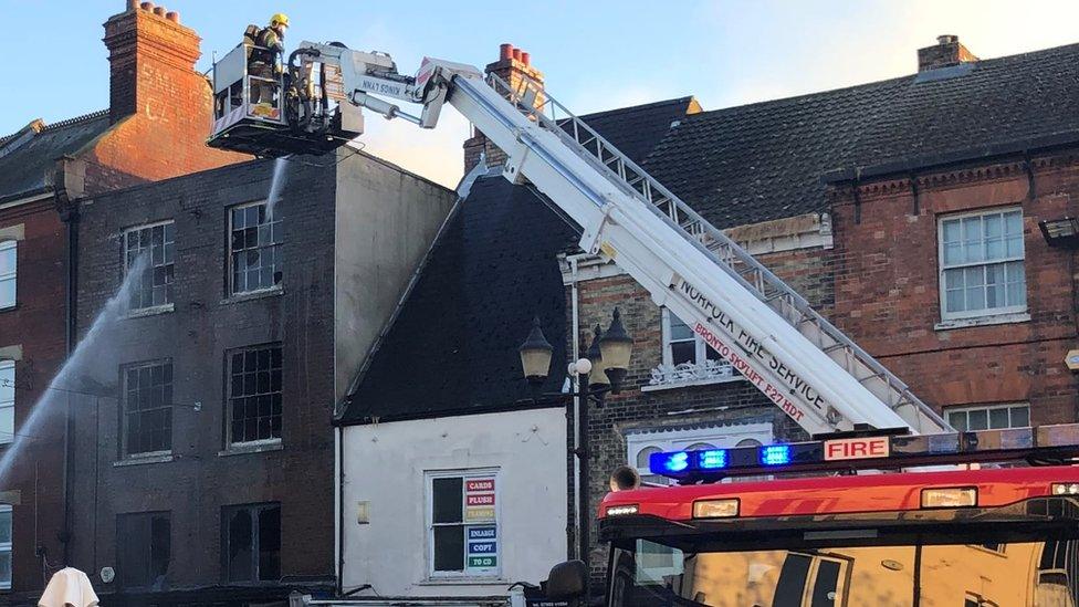 Firefighters tackling a fire in Wisbech, Cambridgeshire