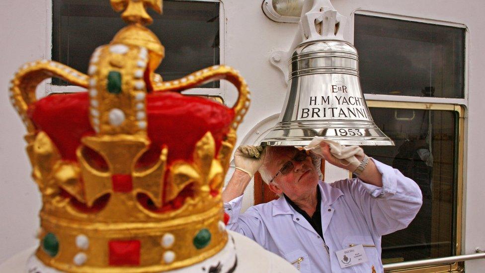 Former crew members of the Royal Yacht Britannia gather on the ship for a special reunion on April 21, 2009 in Edinburgh, Scotland