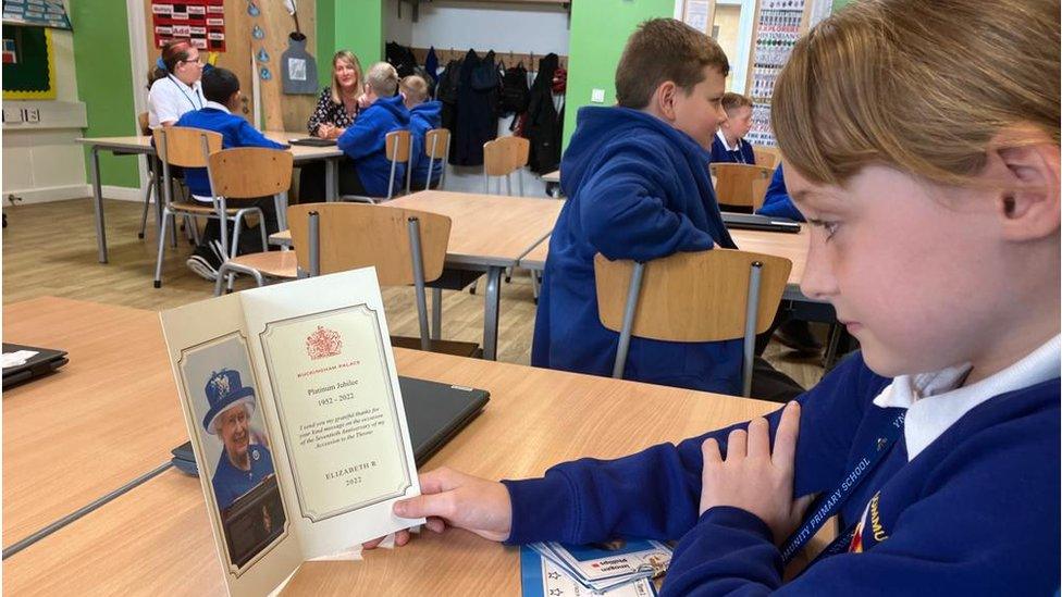 Pupils at Ynysowen Community Primary School, in Aberfan, Merthyr Tydfil