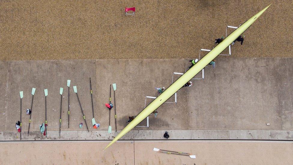 One of the boats at the Cambridge boathouse