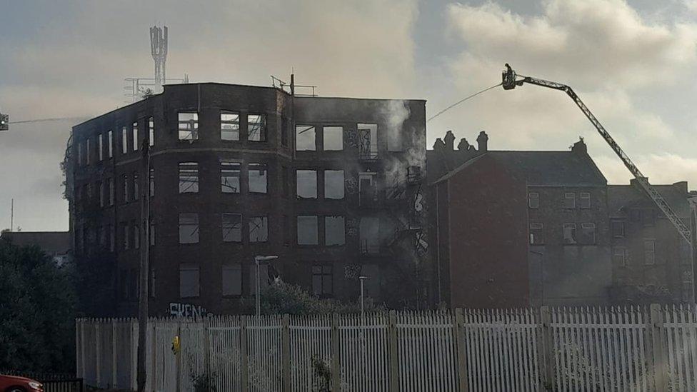 Firefighters tackling fire on Samuel Street Belfast