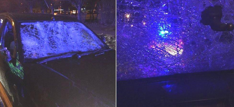 Car with shattered windscreen