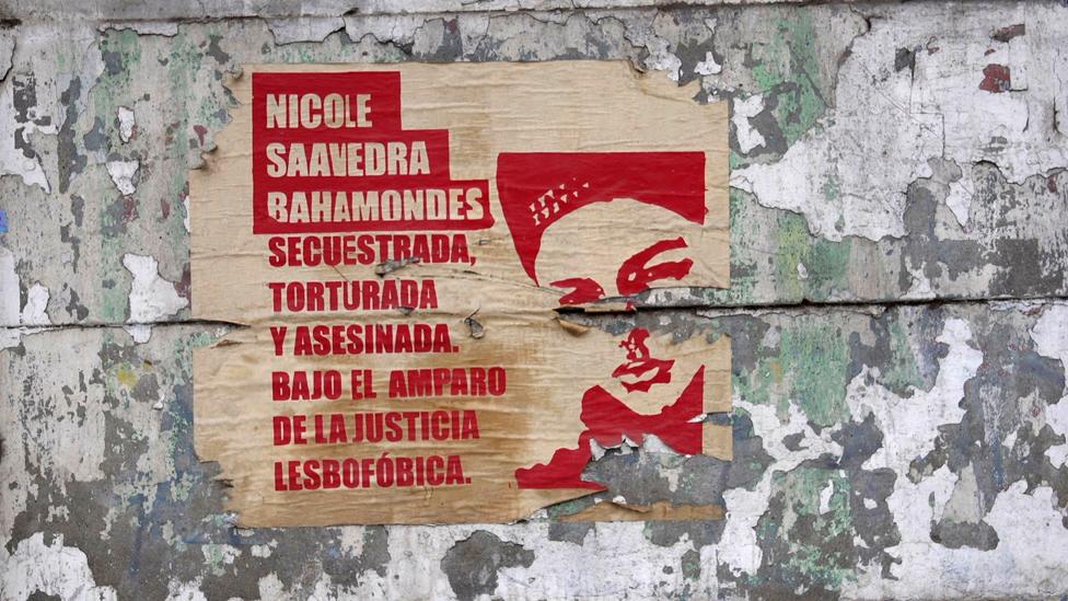 Poster showing Nicole Saavedra Bahamondes face - protesting against her murder