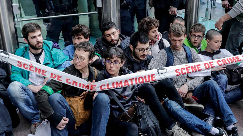 Activists outside the Societe Generale