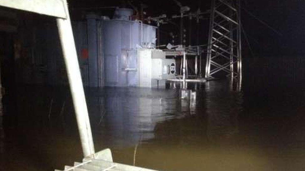 Flooded substation in Lancaster