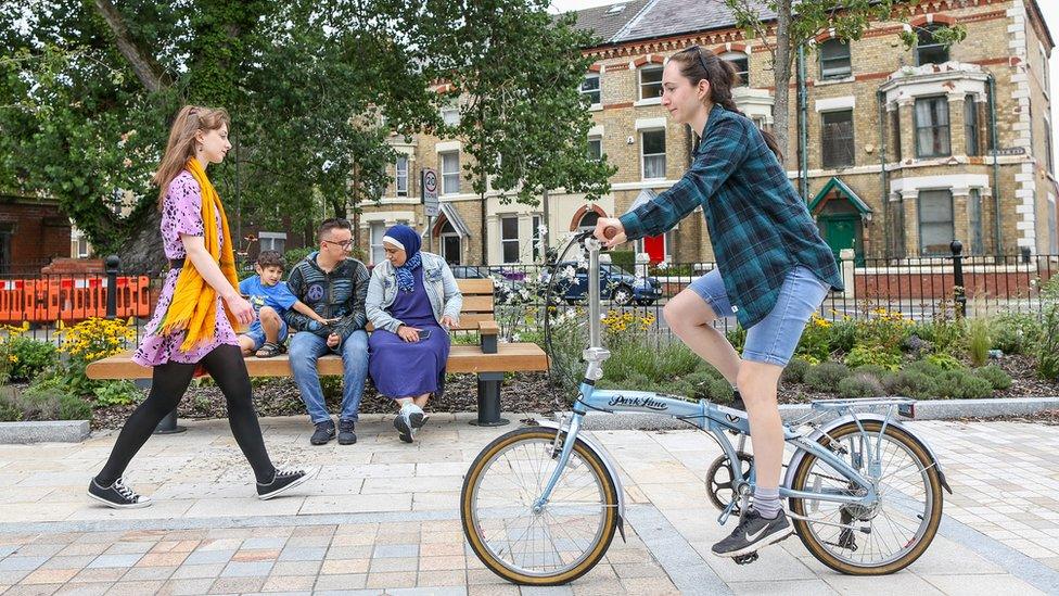 Woman riding a bicycle