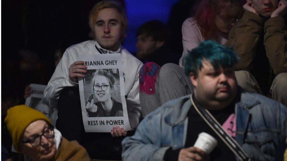 Vigil outside St George's Hall, Liverpool, in memory of transgender teenager Brianna Ghey