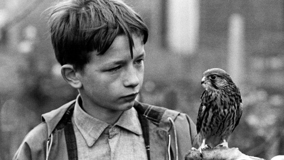 David Bradley, the young star of Kes, on the set of the film