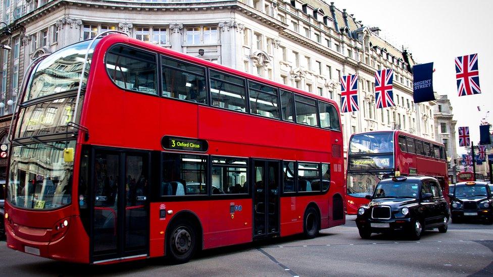 London bus and taxi in Oxford Circus