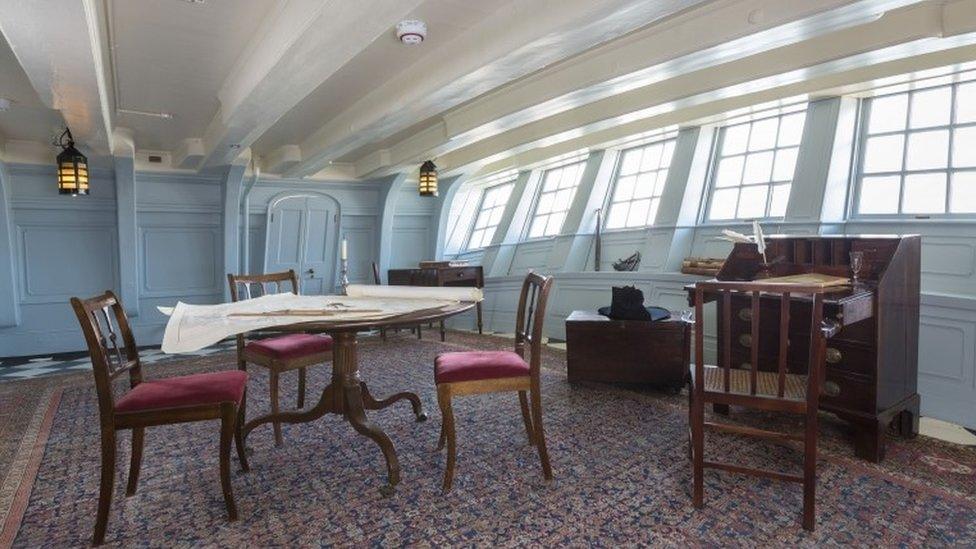 Lord Nelson's Great Cabin after being restored to its Georgian heyday