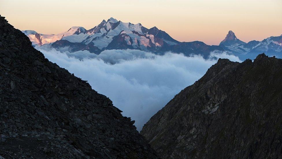 The Matterhorn mountain is the triangular peak on the right