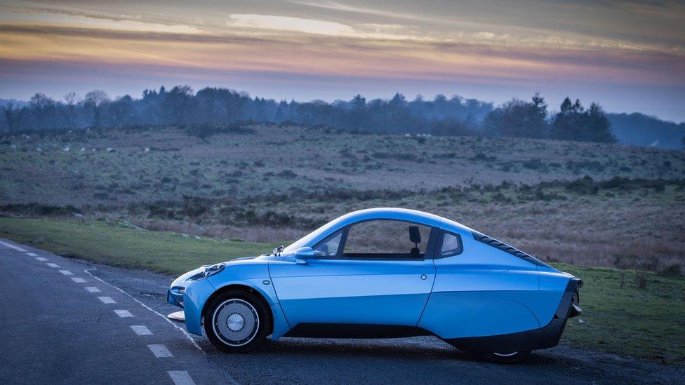 Riversimple Movement Rasa car in a Welsh landscape