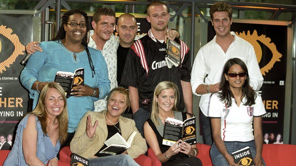 Big Brother 3 Contestants: Back Row: Alison Hammond, Jonny Regan, PJ Ellis, Spencer Smith, Timothy Cullen Front Row: Lynne Moncrief, Jade Goody, Kate Lawler, Sunita Sharma