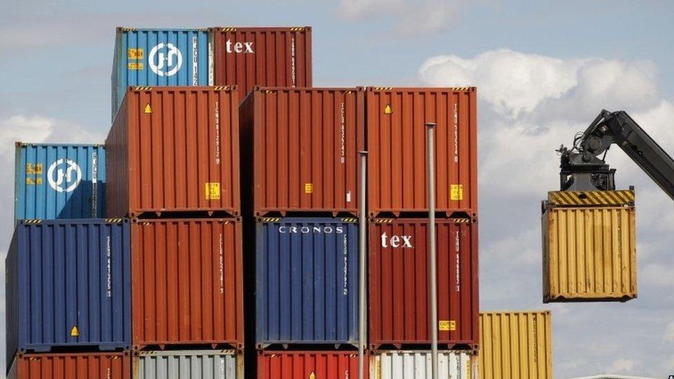 Containers being unloaded at Tilbury docks