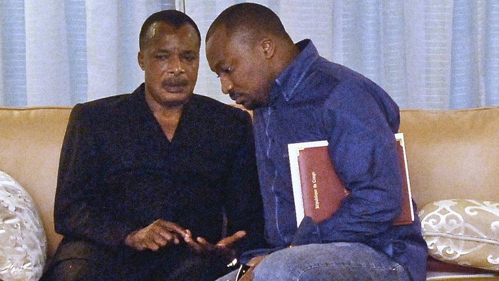 Congo-Brazzaville's President Denis Sassou-Nguesso and his son Denis-Christel