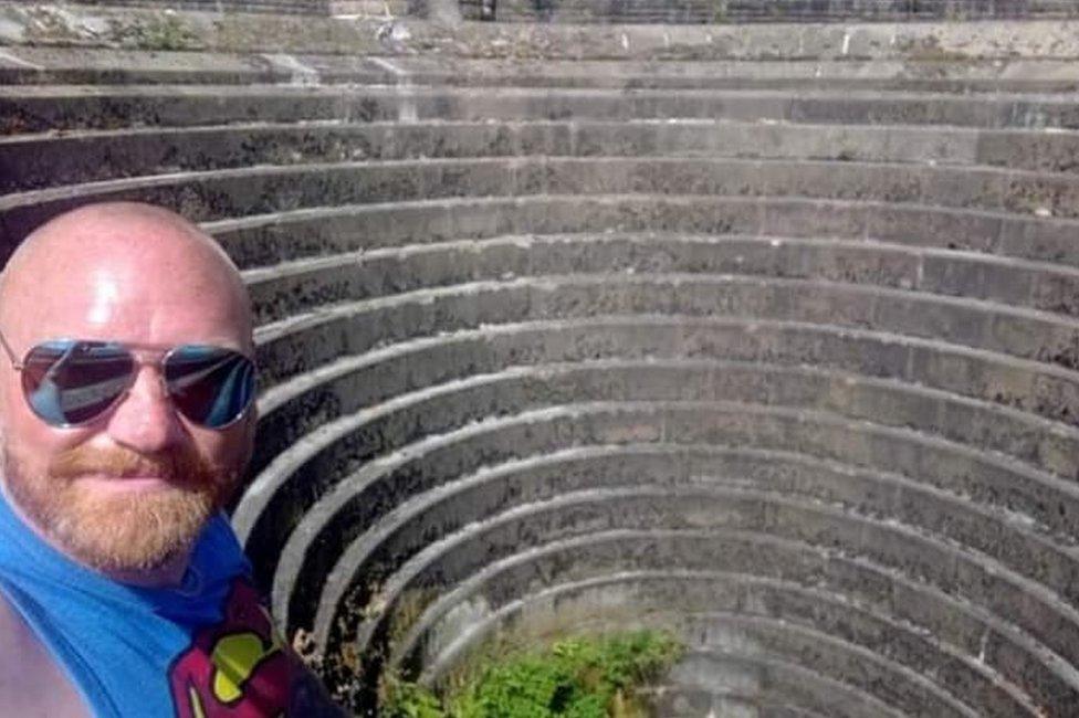 Andy Tingle by the Ladybower Reservoir plug hole