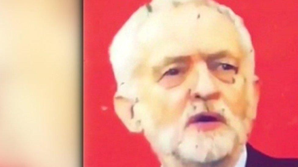 Picture of Jeremy Corbyn with bullet holes in