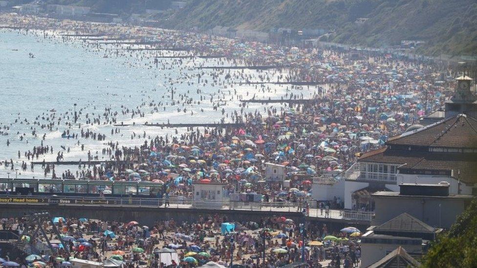 Crowds flocked to the beach in Bournemouth