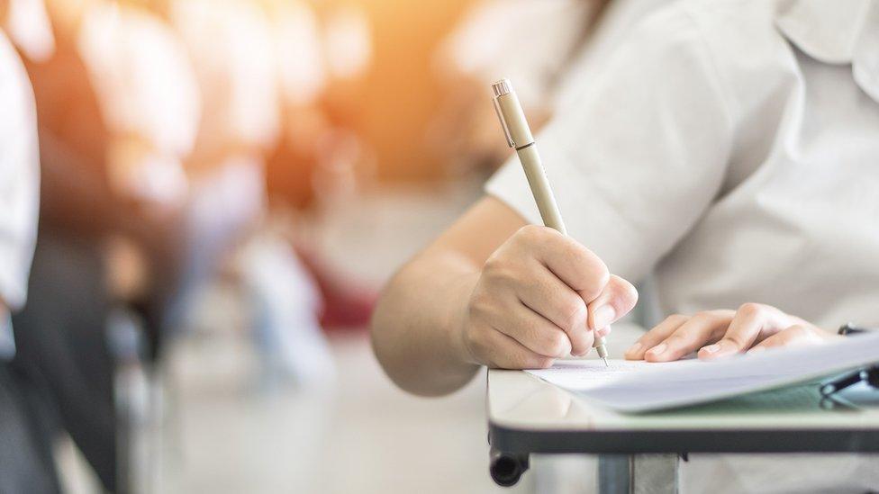 A student taking an exam