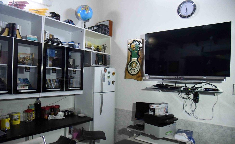 View of Brazilian drug trafficker Jarvis Chimenes Pavao"s kitchen cell at Tacumbu prison in Asuncion on July 28, 2016