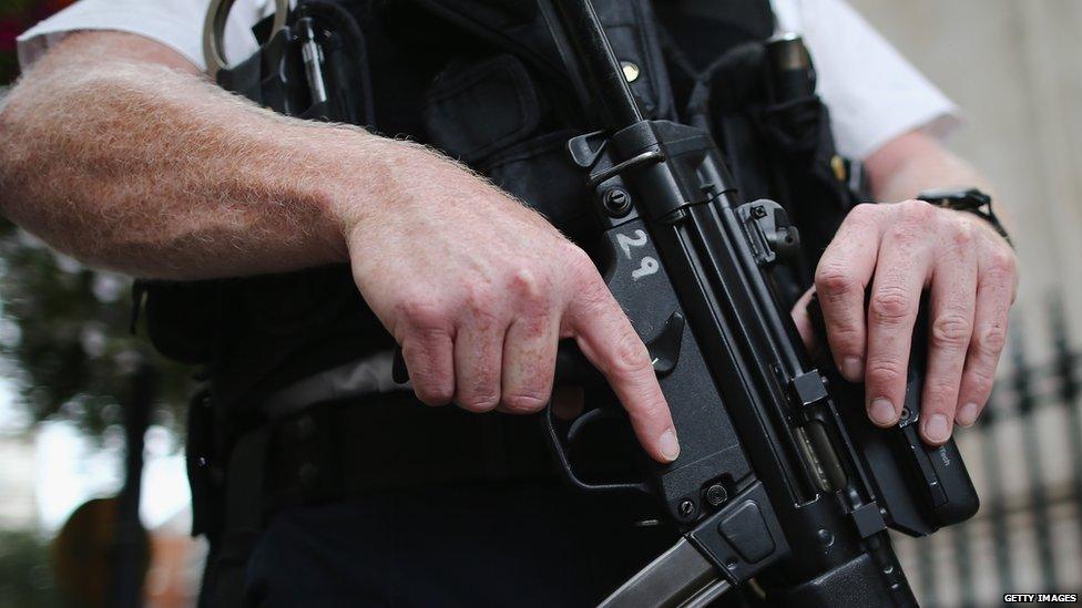 Armed policeman outside Downing Street