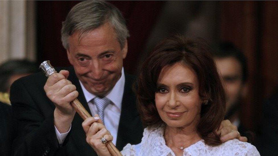 Cristina Fernandez de Kirchner takes over the Argentine presidency from her husband Nestor Kirchner during the swearing-in ceremony in Buenos Aires on 10 December, 2007