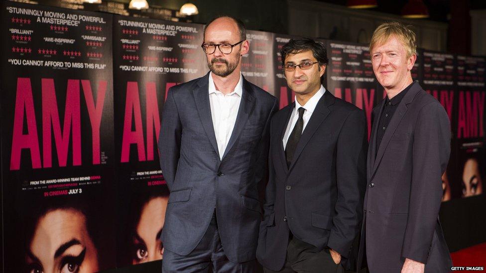 Producer James Gay-Rees, director Asif Kapadia and editor Chris King at the premiere of Amy