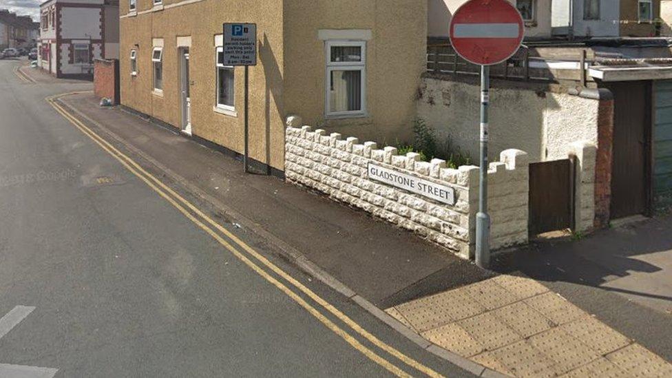 Gladstone Street sign and entrance to road