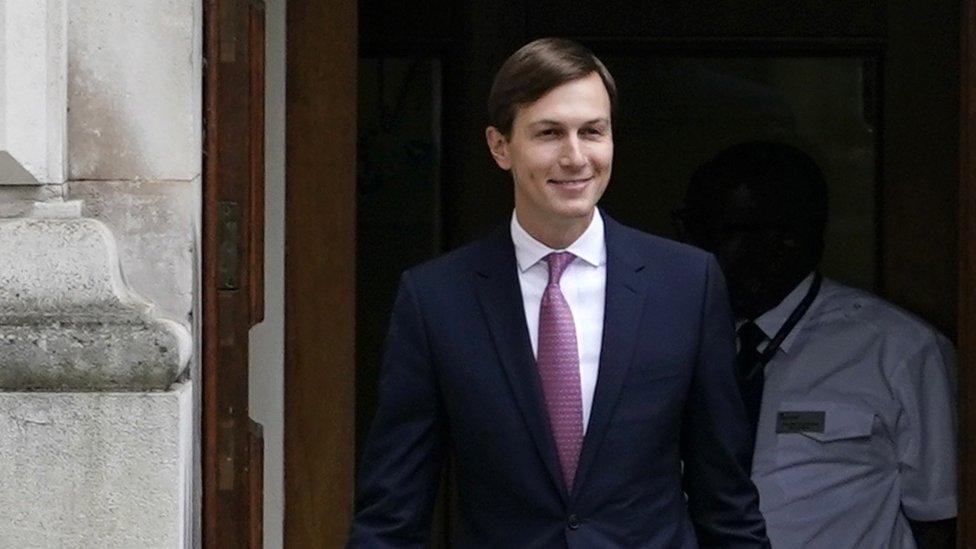 Jared Kushner leaves the Foreign Office after meeting Dominic Raab