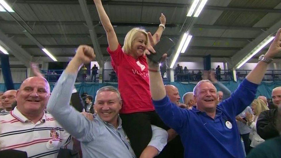 Campaigners in Sunderland celebrate the 2016 EU referendum result