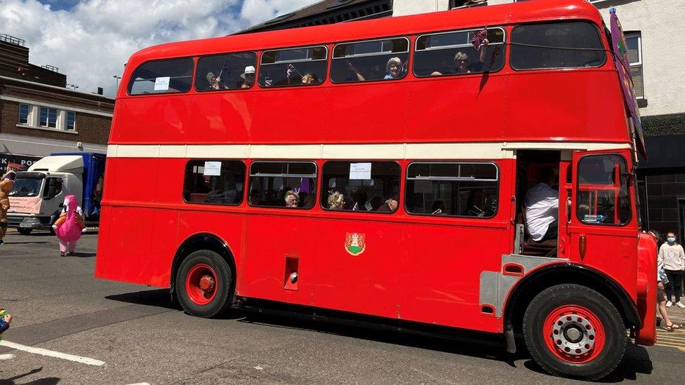 Double-decker bus in Northampton Carnival