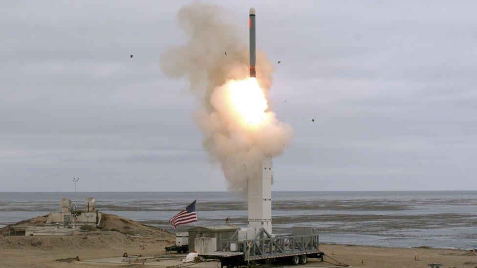 Pentagon handout photo of the missile launch on San Nicolas Island on 18 August 2019