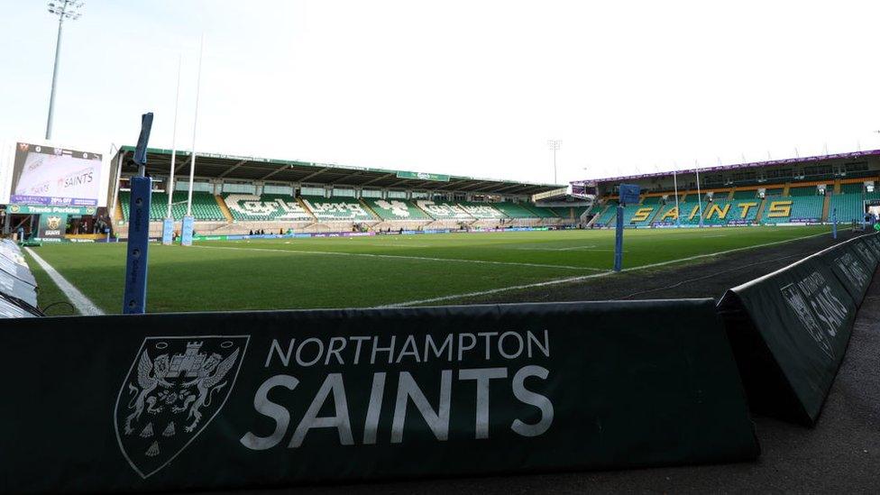 Northampton Saints' crest in view at Franklin's Gardens