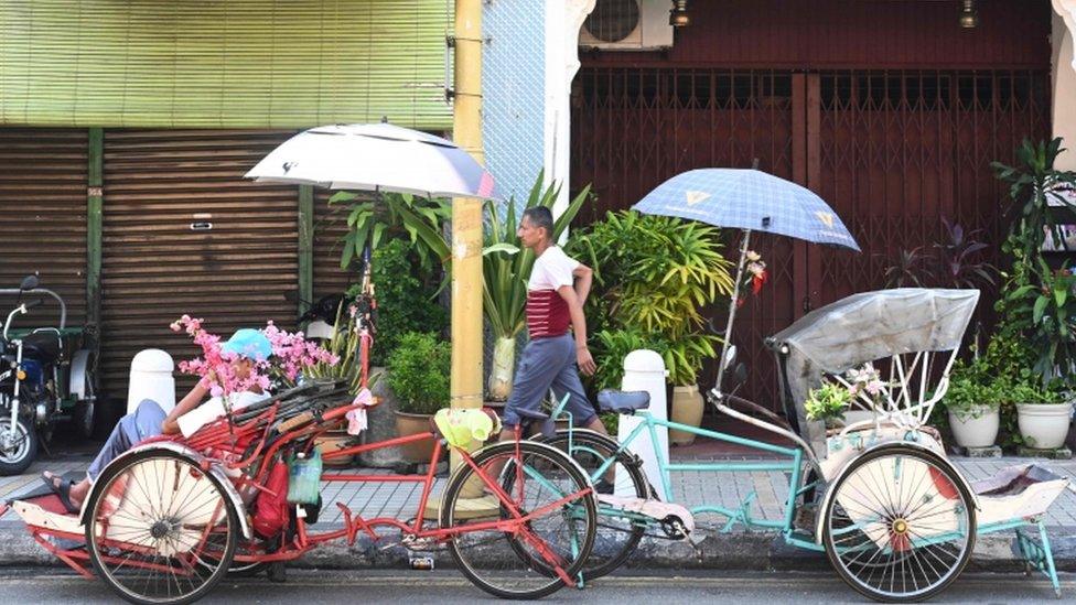 Empty rickshaws in Penang, Malaysia