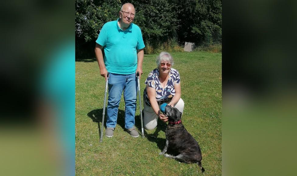 Hazel and Mike Ducker with Roxanne the dog