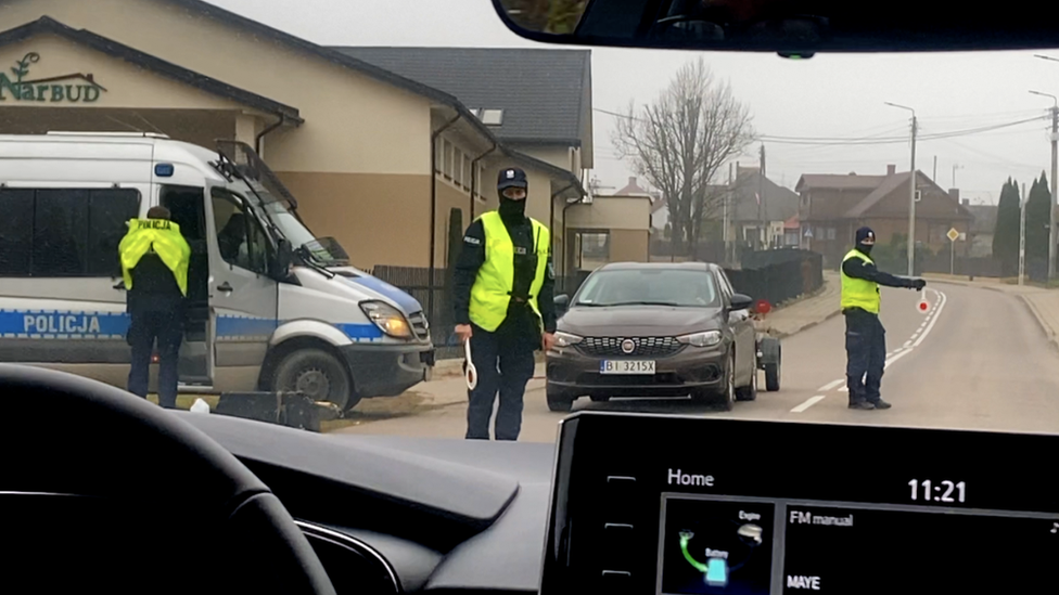 A Polish police checkpoint near the border area