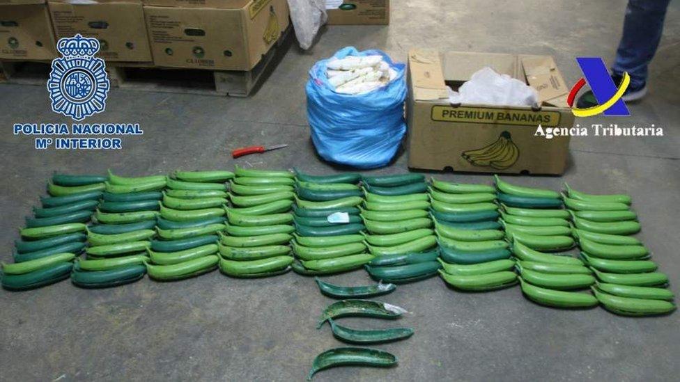 A photo released by the Spanish Customs Agency shows fake bananas stashed with cocaine in 2016