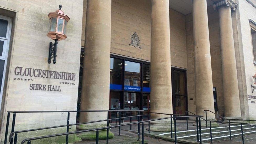 Gloucestershire County Council's Shire Hall seen close up from the outside