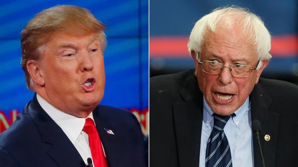 Donald Trump (L) and Bernie Sanders