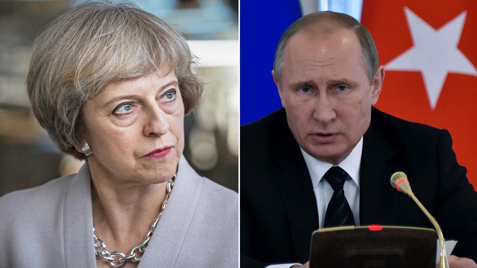 Theresa May and Vladimir Putin