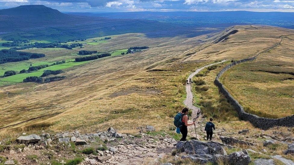 Whernside decent with Ingleborough in the distance