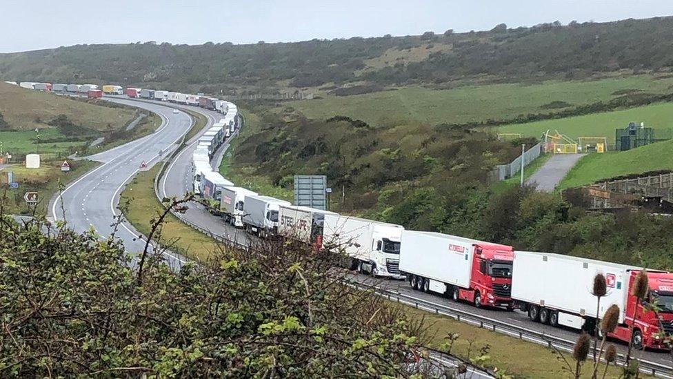 Lorries on the A20 near Aycliffe