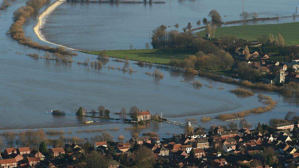 Floodwater around Cawood, North Yorkshire on 27 December 2015 after the River Ouse burst its banks