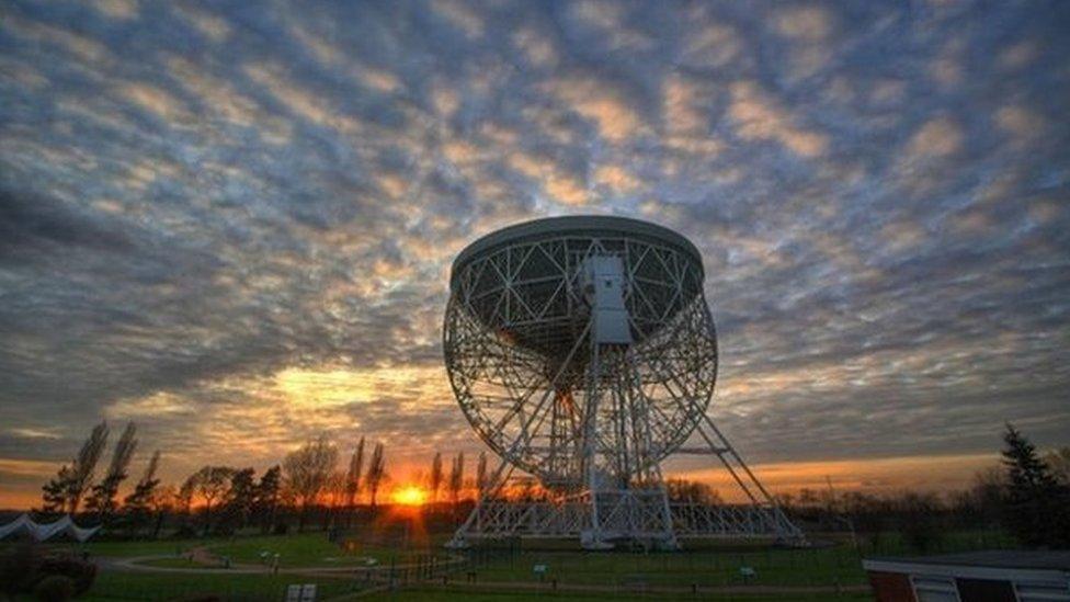 Grade I listed Lovell Telescope at Jodrell Bank.