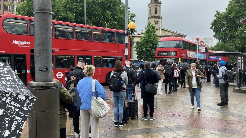 Long queues at bus stations