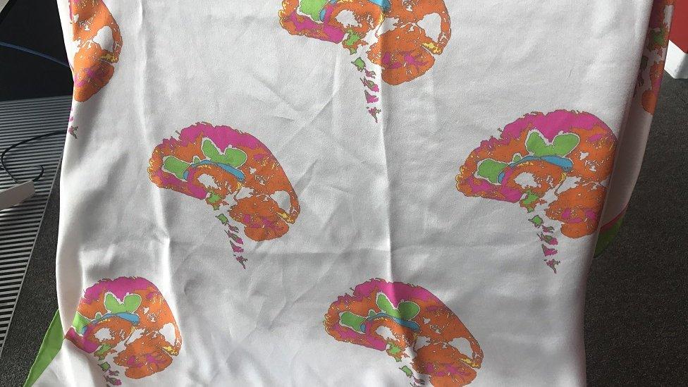 Silk scarf with brain scan on it