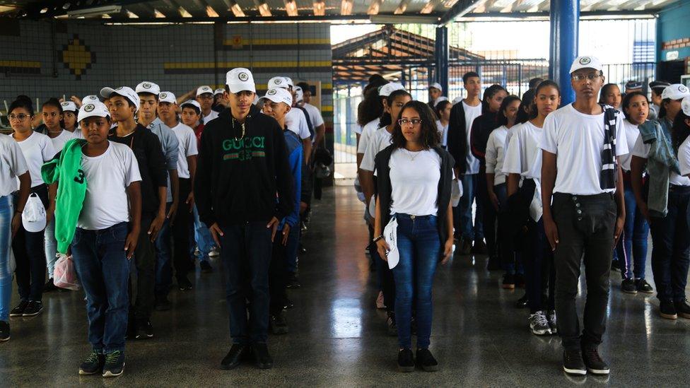 Students marching at school