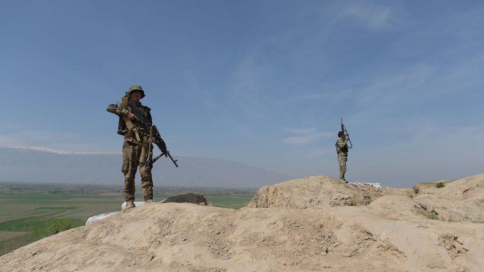 Afghan soldiers patrol Dand-e-Ghori district in Baghlan province in 2016