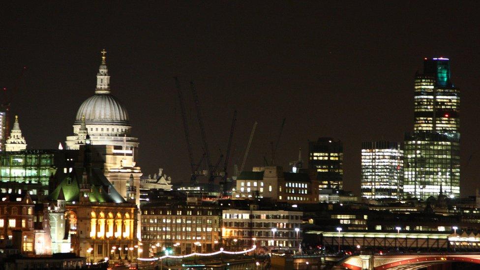 The skyline of London at night